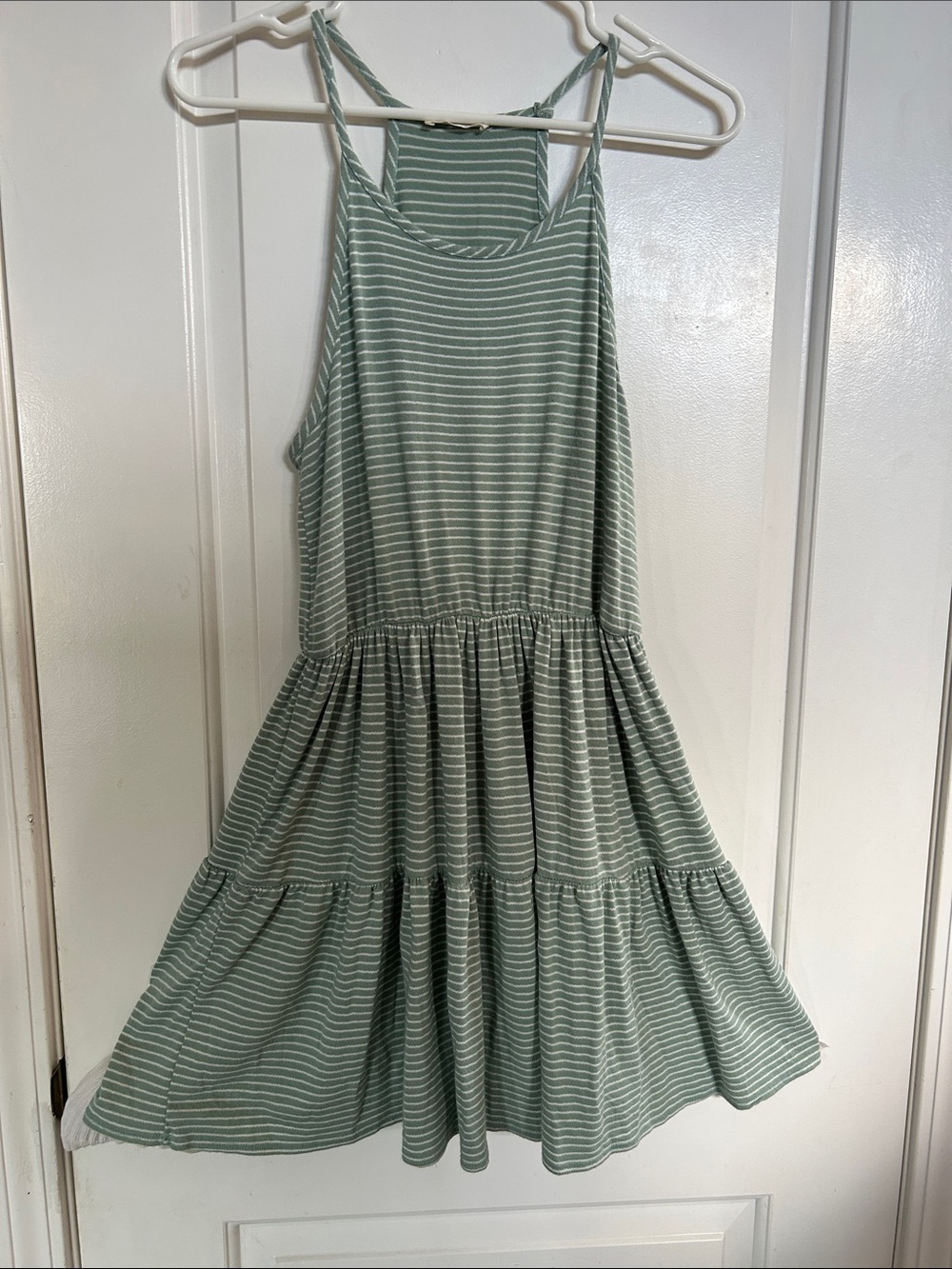 Striped Sage Green Tiered Sundress - Women